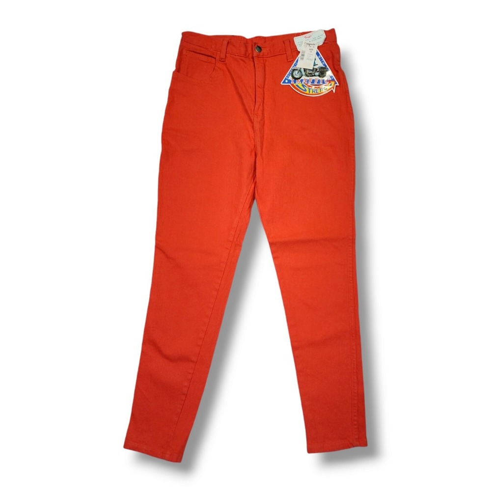 Vintage Traffic Orange Mom Stretch Skinny Jeans High Waist Women's 13/14 30x29‎
